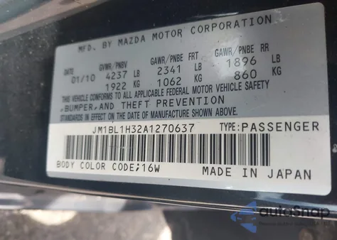 2010 Mazda Mazdaspeed3 Sport from USA, damaged, VIN JM1BL1H32A1270637